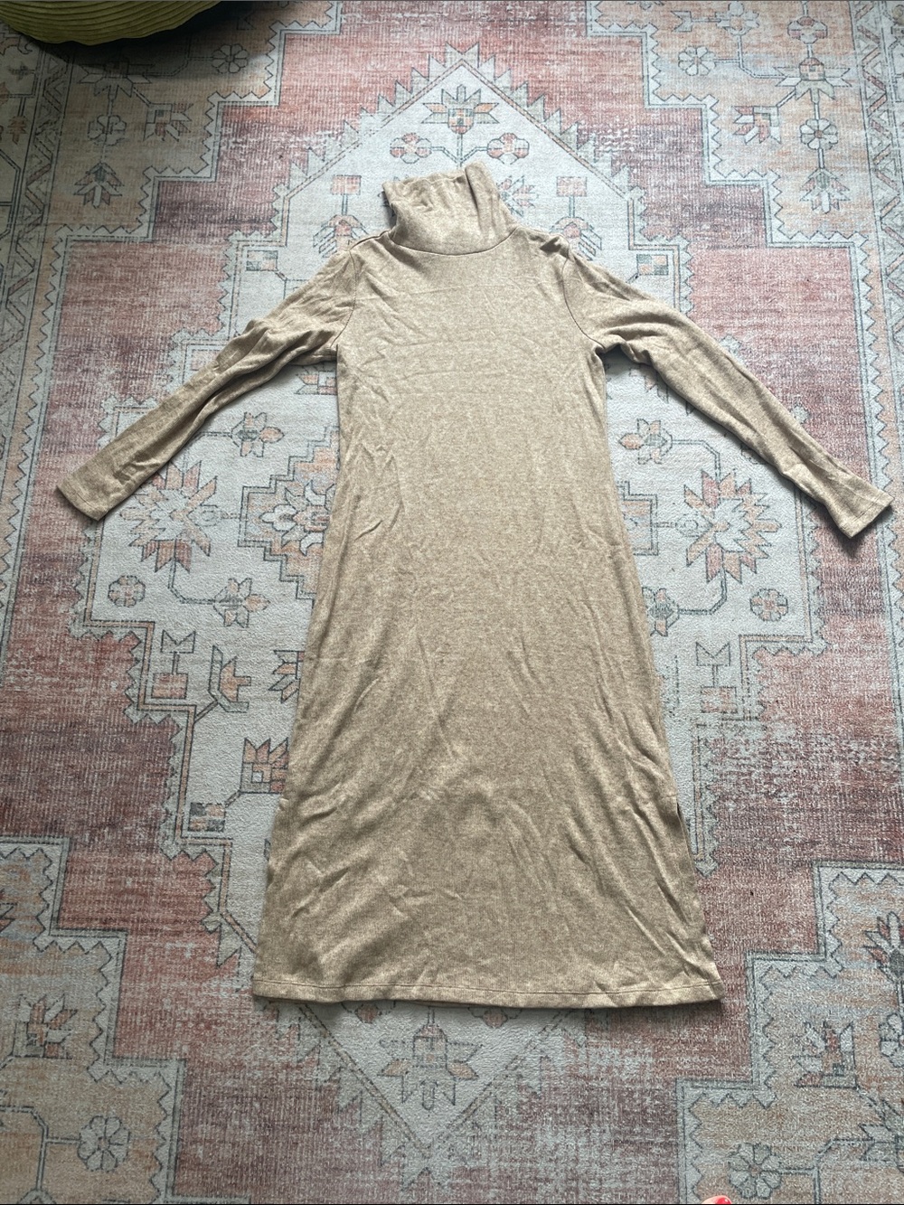 Ann Taylor Neutral Turtleneck Long-Sleeve Maxi Dress